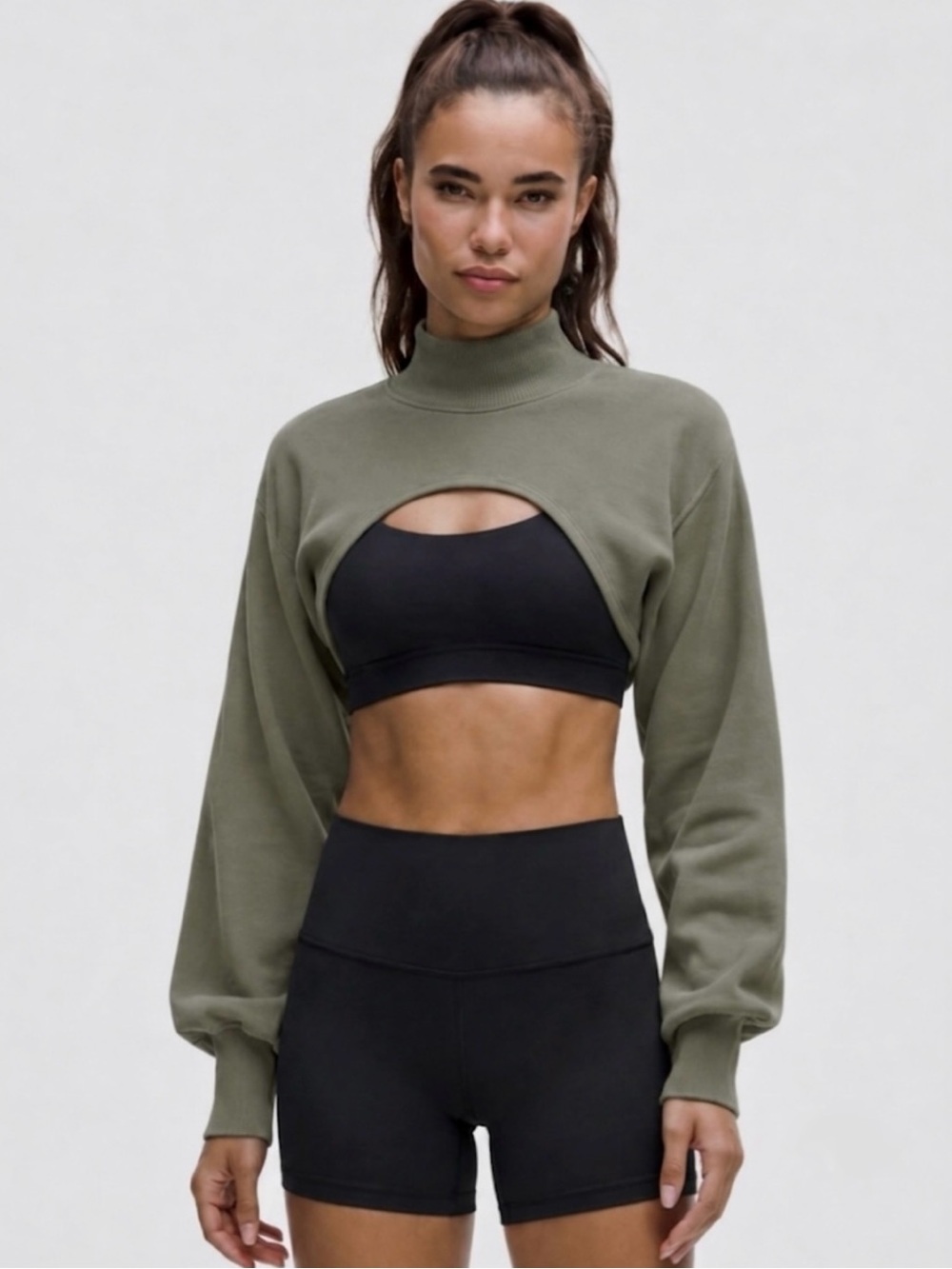 lululemon athletica Olive Green reversible Cropped Cowl Pullover